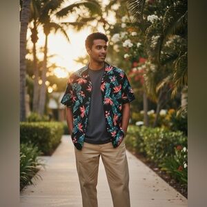 Express Floral Short Sleeve Casual Button Down Shirt‎ NWT